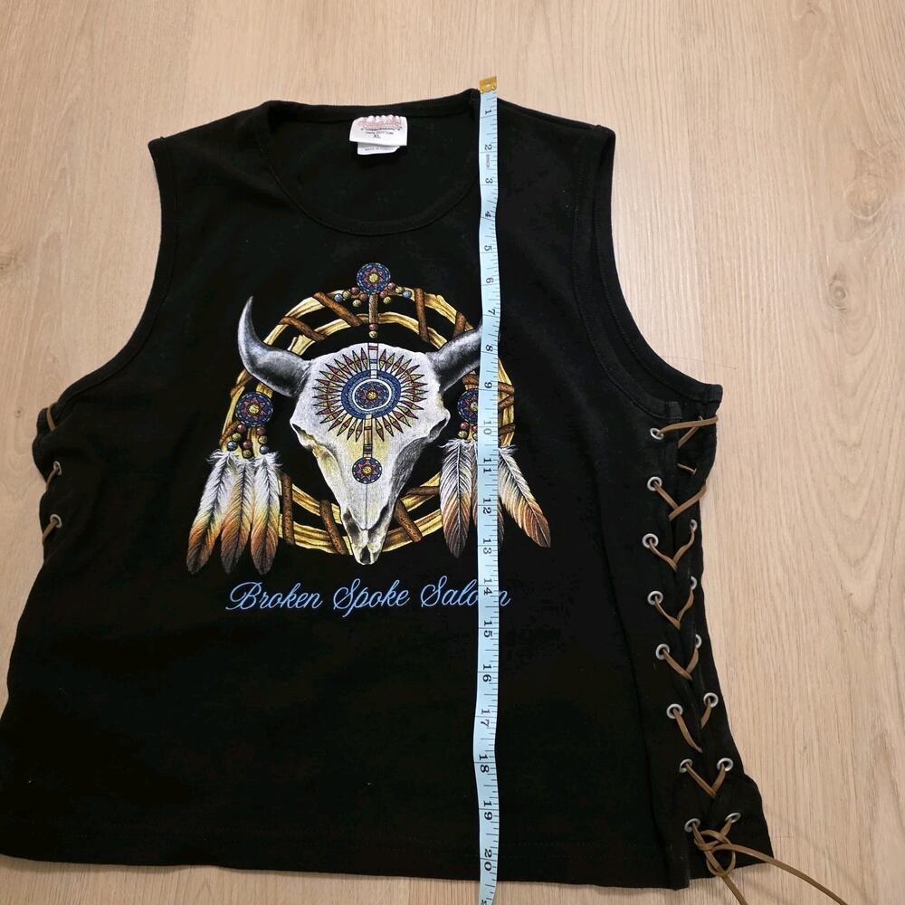 Southern Steel Y2K Black Broken Spoke Saloon Lace Up Western Tank Size Medium